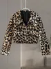 Y2K Leopard Crop Jacket Donna Fi Street Lg Manica allentata Cappotto femminile 2024 Primavera Zipper Risvolto Moto Biker Lady Outwear P5r4 #