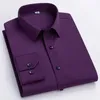 Långärmad herrklänningskjortor Fashion Elastic Wrinkle Resistant Plain Color Social Business Smart Casual Shirt Regular Fit 240320