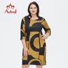 Astrid Women's Dr 2022 For Women Elegancki vintage Dr Veet Print Casual Plus Size LG Dres Kobieta z naszyjnikiem M8BE#