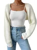 Frauen s Y2K Open Frt Cropped Cardigan Lg Ärmel Einfarbig Rippen Stricken Shrug Pullover Bolero Tops j2J0 #