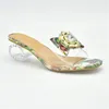 Ultime scarpe di colore verde per sandali da donna Moda con strass trasparenti Abito da donna alto e sexy 240329