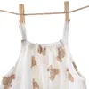 Född onepiece spädbarn sommarmuslin romper med hatt barn födelsedagsbjörn sovande baby knapp vit beige pajamas onesie 324m 240327