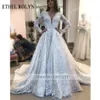 Ethel Rolyn Luksusowy ślub Dr dla kobiet 2024 Aplikacje z koralikami LG Rękaw koronkowy Princik V-Neck Bridal Suknia Vestidos de novia R845#