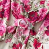 elegante prachtige bloemen bohemien dr lente vrouwen stand lg lantaarn mouw bloemenprint riem linnen lg vestidos kleding 6235 t4HE #