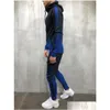 T-shirts pour hommes Hommes Survêtements à manches longues à capuche Jakcets Gradient Fitness Courir Pull Costume Pantalon Mode Haute Qualité Drop Delive Dhqi4