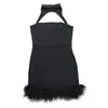 women's Elegant Short Dres New chest-expanding Slim Suspender Short Dres Fi Hollow Out Hem Hair Dres D6yX#