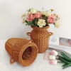 Simulering Rattan Woven Flower Vase Retro Tabletop Decoration Plants Pot Handmade Basket Gardening Supplies 240318