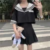 Giapponese coreano Versi Nero Bianco JK Vestito Donna Uniforme scolastica Crop Sailor Top Costumi Cosplay Studente Ragazze Gonna a pieghe 88DK #