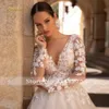 LOVERXU A-LINE Elegant Wedding Dres 2024 V-Neck LG Sleeve Tulle Vestido de Novia Appliques Pärled Delicate Robe de Mariee H6dr#