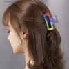 Saç klipleri yeni gökkuşağı plastik saç pençesi kadınlar için kızlar arka kafa saç klipli köpekbalığı klipleri büyük boy saç tokası yengeç barrettes saç aksesuarları y240329