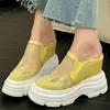 Sandaler kilar kristallplattform pumpar skor kvinnor mesh super höga klackar gladiator kvinnliga runda tå mode sneakers casual