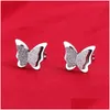 Stud European American Fashion Gold 3D Butterfly Titanium Earring Luxury Designer Rostfritt stål Matt Finish Animal Drop Delivery J Dhriu