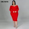 cm.yaya Automne Hiver Plus Taille Femmes Hors Épaule Lg Manches Plongeant Col En V Bodyc Midi Dr Élégant Sexy Party Dres R1FU #