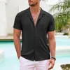 Men's Casual Shirts Men Beach Top Cutout Shirt Stylish Hollow Out Summer With Turn-down Collar Short Sleeves Breathable Vacation For A