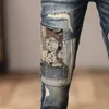 Street fi män jeans retro ons blå stretch mager fit rippade jeans män patch designer hip hop denim penna pants hombre n8eu#