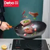 Ensembles de batterie de cuisine Debo Set anti-rayures universel antiadhésif haut de gamme Pan Wok et marmite 3 pièces avec couvercle en verre poignée en bois