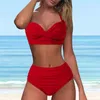 Costumi da bagno da donna Set tankini sexy rugosi per le donne Classico cinturino per spaghetti in tinta unita 2 pezzi Costume da bagno bikini Aloha Seaside Beachwear