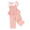 Clothing Sets Toddler Baby Girl 2 Piece Summer Clothes Solid Cotton Linen Outfit Sleeveless Pleated Cami Tank Wide Leg Pants Set