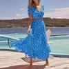 Arbetsklänningar dam sexig djup v ruffle väst topp långa kjol kläder sommar polka dot tryck semester kostymer mode strand veckade två delar uppsättningar