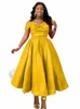 Plus 4xl 4xl Linia Dres Retro Prom Fit and Flare Off Rame Sray Backl Kid -Długość Gold Wedding Party Evening Gown 14S3#