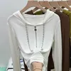 Women's T Shirts Spring Autumn Thin Solid Color Hooded Sweatshirts Ladies Long Sleeve Tops Fashion 2024 Patchwork Zipper Clothing