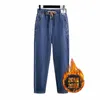 155 kg Grote maten damesjeans Heup 150-160 Hoge taille Slank Toevallig Los Papa Broek Broek Blauw 5XL 6XL 7XL 8XL 9XL a6j9#