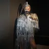 сексуальный поддельный обнаженный стрейч боди Sier блестки пальто женщины Gogo Dancer костюм ночной клуб Одежда для танцев на пилоне Rave Outfit XS6368 z6fC #