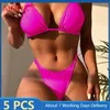 Kvinnors badkläder 5st sexiga bikini set kvinnor tvådelar set baddräkt bulk föremål strand bikinis kläder sommar badkläder mode fasta m11377