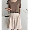 Women's Pants Summer Loose Casual Solid Color Knee Length Suit Ladies High Waist All-match Wide Leg Chiffon Shorts Clothing