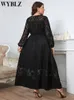 Plus -storlek Dres för kvinnor Autumn Black LG Lace Dr Women LG Sleeve Hollow Out Sexy Party Dr High midje Maxi Dres V9JV#