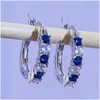 Hoop & Huggie Fashion Womens 925 Sterling Sier Circle Earring Luxury Sapphire Emerald Gemstone Earrings Jewelry Gifts E11024 Drop Del Dhrtq