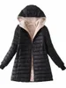 2023 Vinter i mitten av huven Cott Jacket Kvinnor Autumn Lightweight Plush Foder Solid Ladies Parka Loose Female Zipper Outwear T30i#