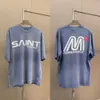 Erkek Tişörtler Büyük boy 2024 Yaz Yıkanmış Saint Michael lacivert T Shirt Erkek Kadınlar Vintage Japonya Tarzı Kısa Kollu Tee Pamuk Üstleri J240322