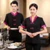 Hotel Garçom Macacões de manga curta Teahouse Hotpot Shop Hotel Garçom Uniformes Summer Cook Clothing Restaurante Work Wear Tops a12d #