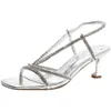 Rhinestone Sandals Womens 2022 Summer New Net Red samma öppna tå fyrkantiga tunna klackar Högklackar mångsidiga fairy Womens skor