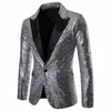 Men's Suits Mens Sequins Suit Turn-Down Collar Long Sleeve Pocket Slim Elegant Western-Style Clothes Party Club Solid Color Overall Garment