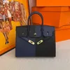 2024 New Palm Pattern Leather Color Block Bag Handbag Genuine Womens Bags