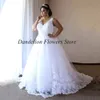 elegant Plus Size Wedding Dres For Women Tulle V-Neck Sleevel Bride Gowns Sweep Train Lace Applique A-Line Robe De Mariee 65Wg#