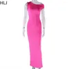 Casual Dresses HLJ Fashion Solid Color Oblique Axel ärmlösa Bodycon Women Round Neck Slim Ol Kläder Kvinnlig slits Vestidos 2024