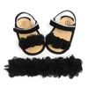 Sandaler Bobora Baby Girl Pannband och barfota blomma Sandaler Value Set Casual Crib Shoes + Headband Hair Bands 240329