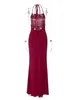 Robes décontractées Sexy Halter Cou Dos Nu Long Maxi Slip Pour Femmes 2024 Mode Dames Sans Manches Creux Out Robe De Soirée À Lacets