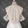 bohemian Cutout Lace Halter Wedding Dr A Line Racerback Pearls Closure Custom Made Beach Luxe Satin Elopement Bridal Gowns L6qu#