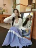 Jupes taille élastique jupe à carreaux bleu avec volants blancs mi-longs femmes # e-girl Fairycore 2000s esthétique coréenne japonaise