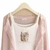 carino 2 pezzi Top donna estate 2023 cardigan e top corto per ragazze dolci stampa floreale gatto vestiti Kawaii v95J #