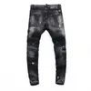 streetwear Fi Men Jeans Retro Black Gray Elastic Skinny Fit Ripped Jeans Men Patched Painted Designer Hip Hop Brand Pants b9up#