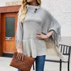 PLUS -storlek PCHO för kvinnor 2022 Spring Autumn Fi Tassel Pullover Capes Female Loose Casual Knit Cloak Shawl Sweater C508#