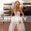 Elegante A-Line Wedding Dr Donne 2024 Lace Sweetheart Tulle Aperto Indietro Split Strapl Abito da sposa Sweep Train Vestido De Noiva E8q0 #