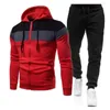 Survêtements pour hommes 2 pièces / ensemble hommes manteau pantalon costume à capuche fermeture à glissière sweat à capuche taille élastique cheville-bande automne hiver survêtement