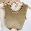 Unique small camisole with inner tank top womens bottom sweater knitted sleeveless stylish small shirt short strapless top summer outerwear