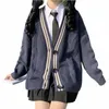 Varsity-gestreept vest trui voor dames Lg mouw Butt-up gebreid bescheiden vest High School preppy stijl outfit l4lh #